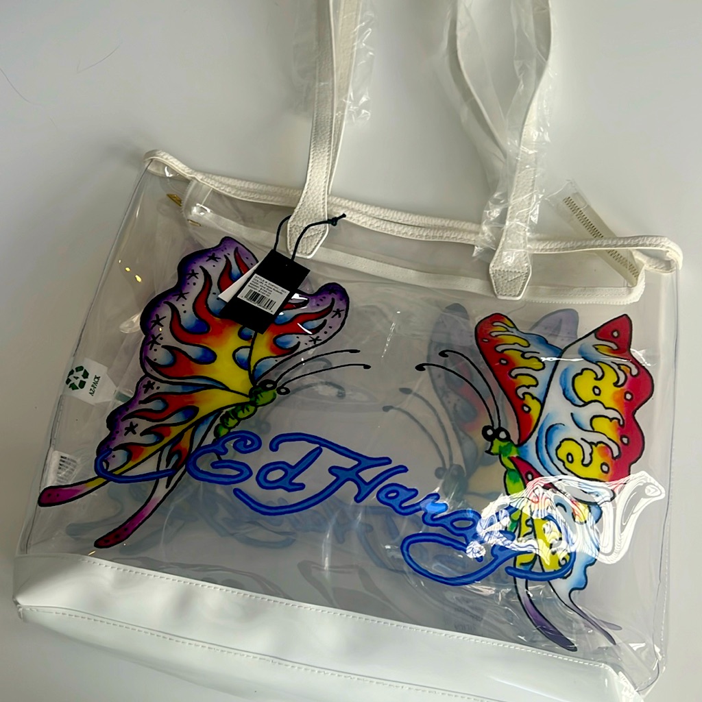 Brand New Still In Plastic Ed Hardy Pvc Tote Bag Nwt